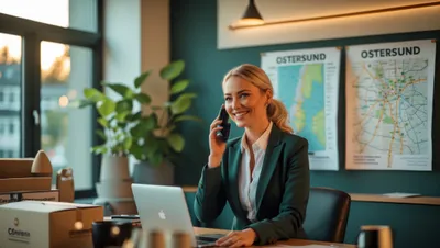 Vänlig medarbetare vid flyttfirma Östersund tar emot kundförfrågan per telefon